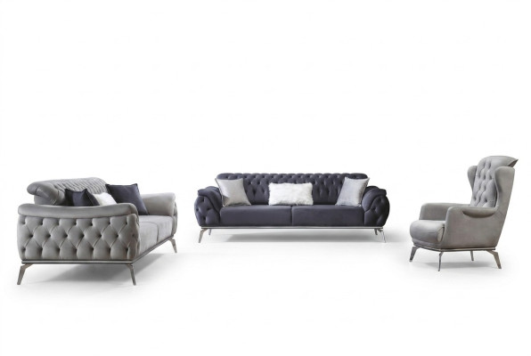 Sofa set 3+3+1 seater blue armchair luxury Chesterfield furniture