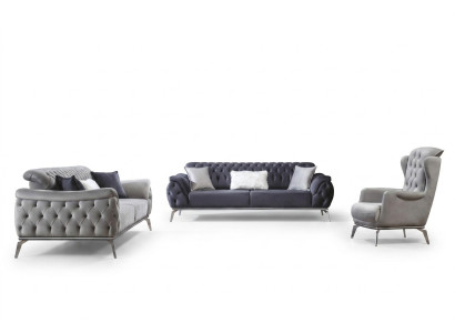 Sofa set 3+3+1 seater blue armchair luxury Chesterfield furniture