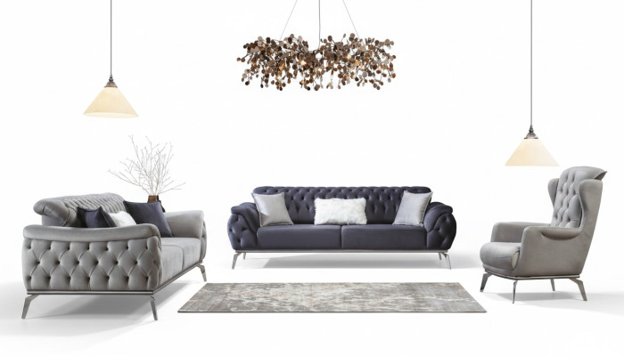 Blue Sofa 3-Seater Living Room Luxury Design Chesterfield Italian