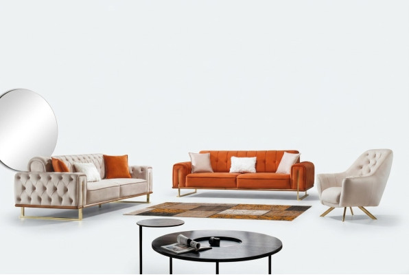 Sofa Orange 3 Seater Living Room Luxury Chesterfield Italian