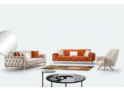 Sofa Orange 3 Seater Living Room Luxury Chesterfield Italian