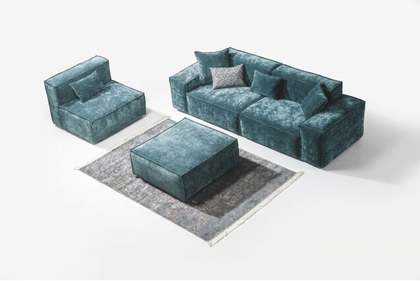 Sofa set Cube Furniture XXL 3+1 Seat Blue Living Room Armchair Stool