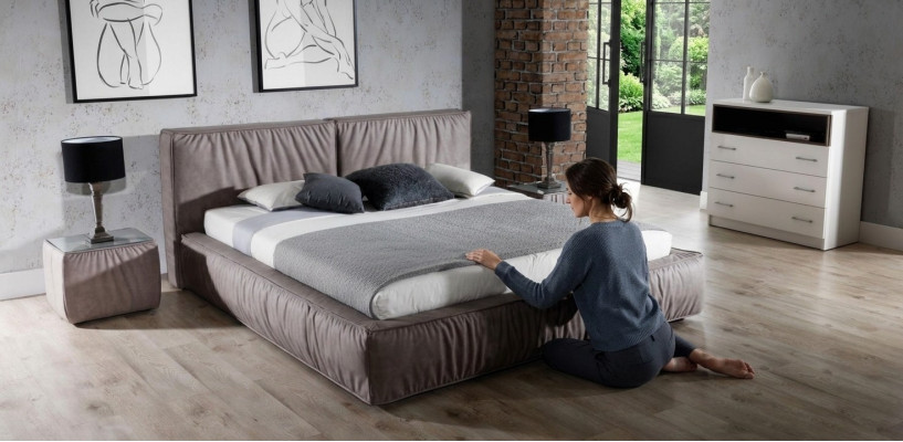 Bed brown bedroom wood furniture textile classical art deco style
