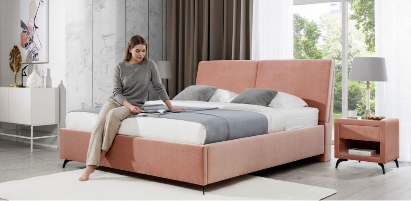 Bed Pink Bedroom Wood Furniture Textile Hotel Beds Art Deco Style