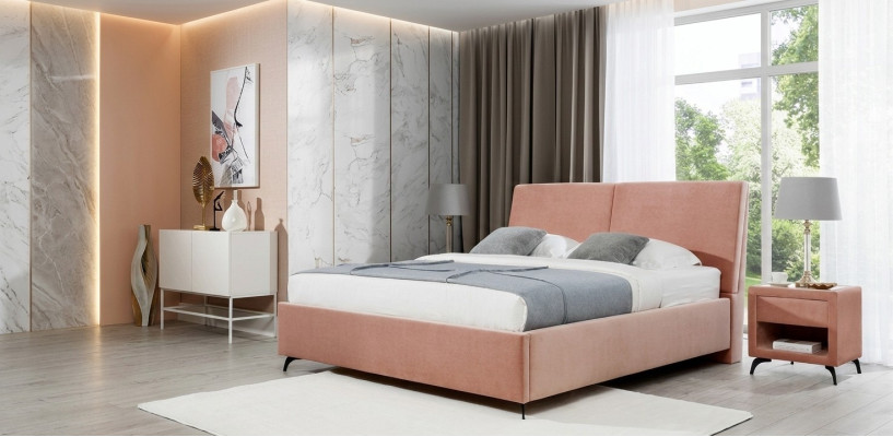 Bed Pink Bedroom Wood Furniture Textile Hotel Beds Art Deco Style