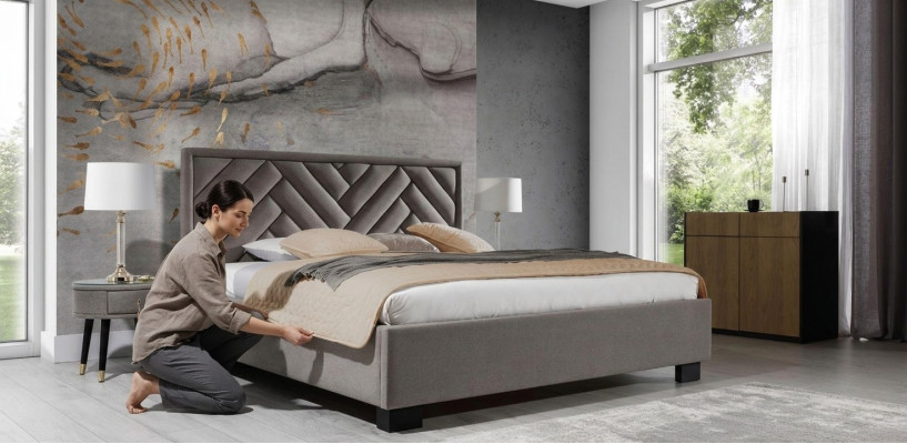 Upholstered bed furniture bedroom beds taupe brown 200x200cm velvet
