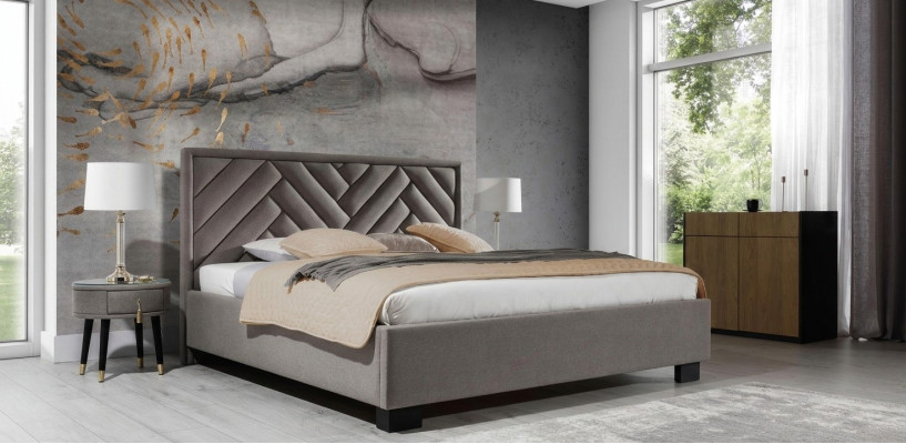 Upholstered bed furniture bedroom beds taupe brown 200x200cm velvet
