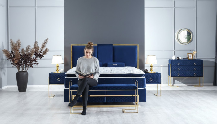 Bed Blue Metal Furniture Design Elegant Bedroom Furniture Luxury Modern New