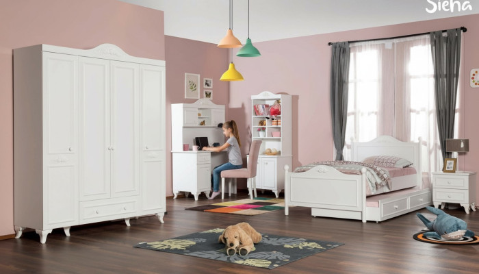Children's room wood youth room bed modern design nightstand furniture new 2-piece set.