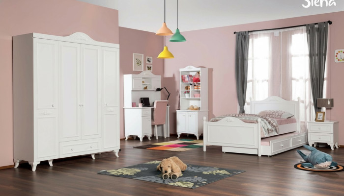 Children's room wood youth room bed modern design nightstand furniture new 2-piece set.