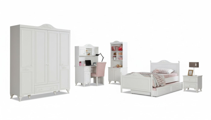 Children's room wood youth room bed modern design nightstand furniture new 2-piece set.