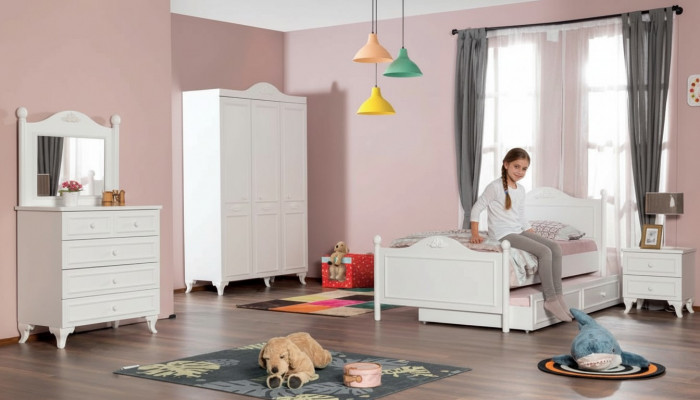 Teenager bedroom country style hotel guestroom furniture complete set 5-piece.