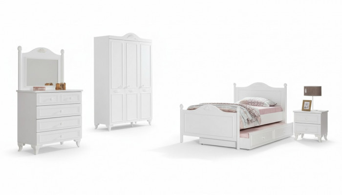 Teenager bedroom country style hotel guestroom furniture complete set 5-piece.