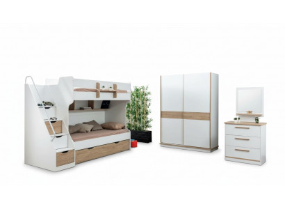 Loft bed, bunk bed, dresser, mirror, bedroom mirror furniture, 4-piece wardrobe.