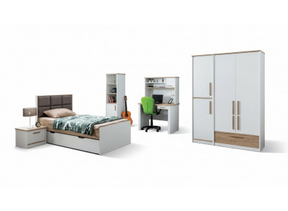 Modern youth room set bed, bedside table, bookshelf, desk, bedroom 5-piece set.