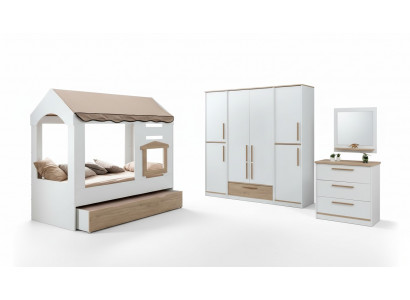 Children's room bed house canopy bed bedroom set suite mirror 4-piece.