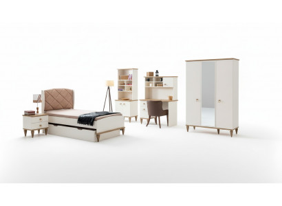 Unisex bedroom youth room set bed nightstand bookshelf table 5-piece. New