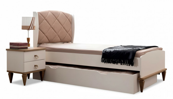 Children's Room Set Beige Children's Bed Nightstand Youth Room Design Modern New 2-piece
