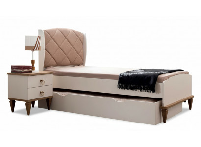 Children's Room Set Beige Children's Bed Nightstand Youth Room Design Modern New 2-piece