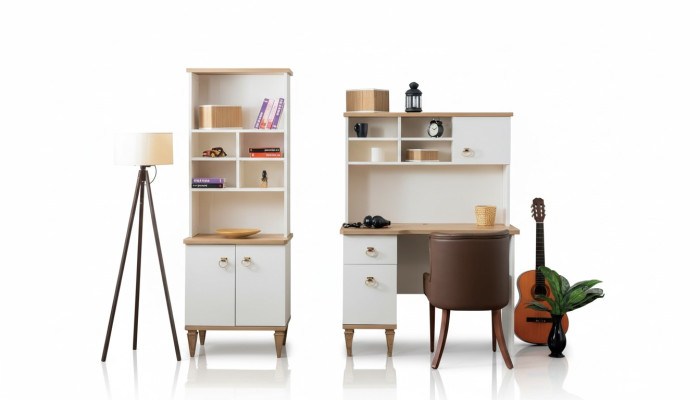 Office Set Desk Beige Bookshelf Desks Secretary Design 2-piece New