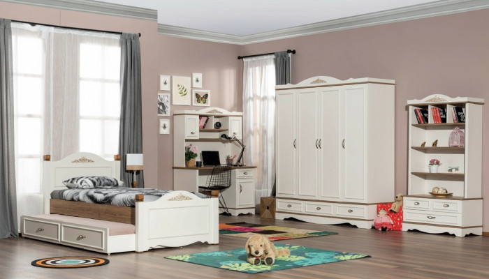 Modern bedroom youth room set bed nightstand bookshelf table 5-piece.
