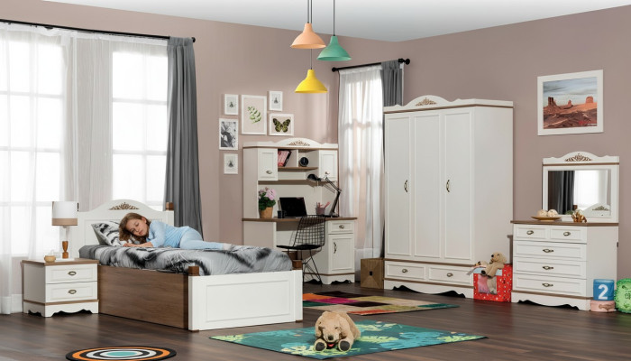 Classic Children's Room Youth Room Bedroom Set Complete 5-piece Wood New