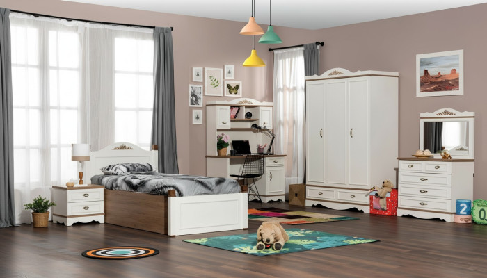 Classic Children's Room Youth Room Bedroom Set Complete 5-piece Wood New