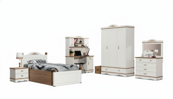 Classic Children's Room Youth Room Bedroom Set Complete 5-piece Wood New