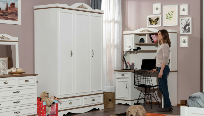 Wardrobe Luxury Classic Closet Furniture Wood Bedroom Cabinets White