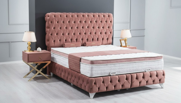 Boxspring Rosa Chesterfield Bed Elegant Design Luxury 2x Nightstands 3-piece.