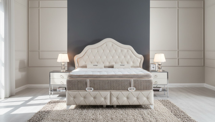 Bedroom Set White Bed Design Style Modern 2x Nightstands Box Spring 3-piece New