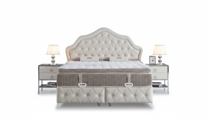 Bedroom Set White Bed Design Style Modern 2x Nightstands Box Spring 3-piece New