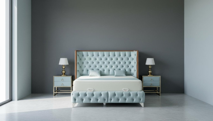 Bedroom set white metal bed Chesterfield luxury style 2 nightstands 3 pieces.