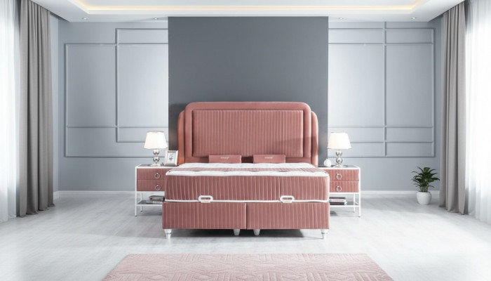 Bedroom Set Pink Metal Bed Style 2x Nightstands Modern New 3-piece set.
