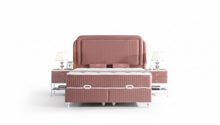 Bedroom Set Pink Metal Bed Style 2x Nightstands Modern New 3-piece set.