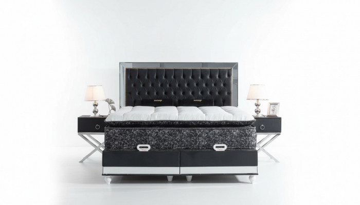 Bedroom set black metal bed 2x nightstands luxury new 3-piece set.