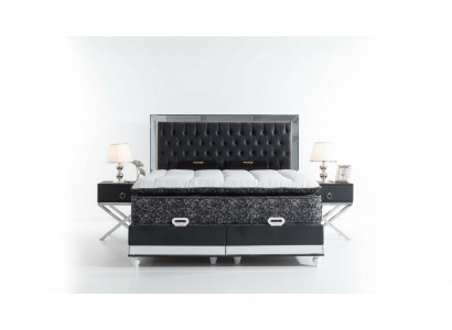 Bedroom set black metal bed 2x nightstands luxury new 3-piece set.