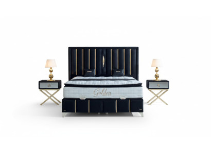 Luxury Bedroom Velvet Metal Bed Double Bed 2x Nightstand Bed Furniture 3-piece Set.
