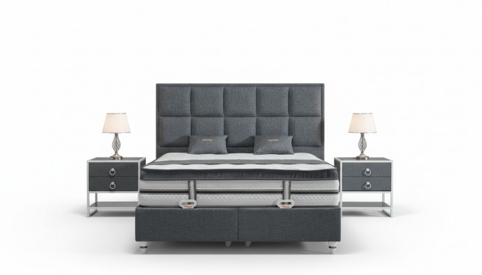Bedroom Set Grey Bed Design Modern Luxury 2x Nightstands 3 pcs