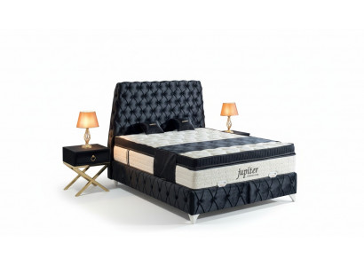 Black Bedroom Set Bed Nightstand Chesterfield Beds Furniture Velvet 3-piece.