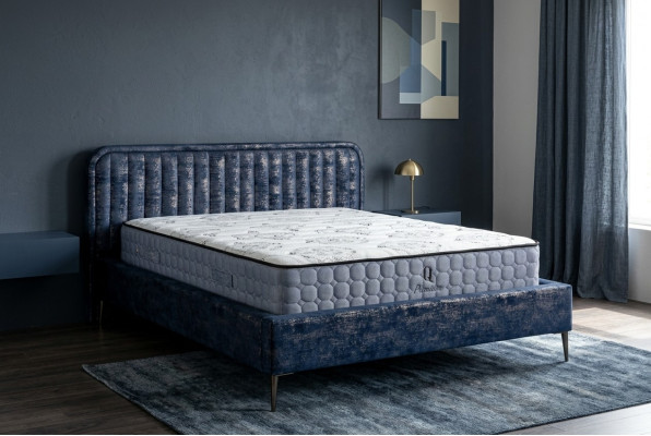 Bed Blue Double Bed Bedroom Wood Furniture Design Elegant Upholstery Fabric New