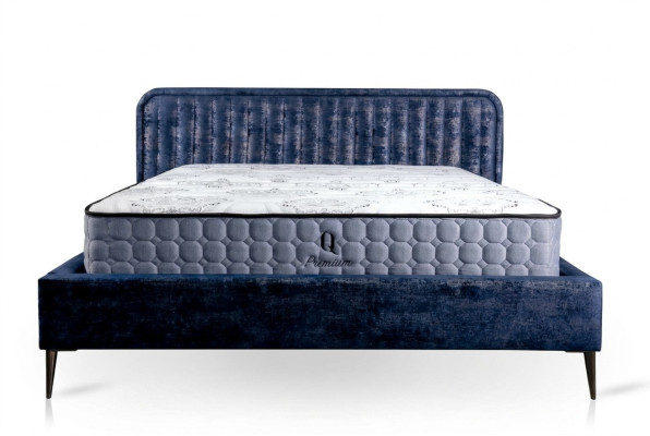 Bed Blue Double Bed Bedroom Wood Furniture Design Elegant Upholstery Fabric New
