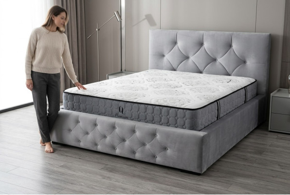 Bed White Modern Design Fabric Upholstered Bedroom Double Bed Wood Elegant New