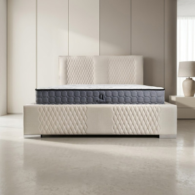 Bed Beige Double Bed Modern Luxury Bed Upholstered Fabric Bedroom Modern New