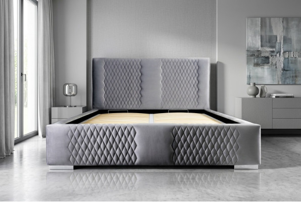 Bed Gray Double Bed Modern Elegant Bed Upholstered Fabric Bedroom Modern New