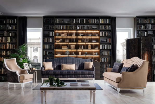 Modern living room sofa set upholstered three-seater designer armchair 3-piece set