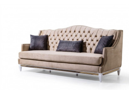 Beige Chesterfield three-seater luxury textile sofa designer fabric couches