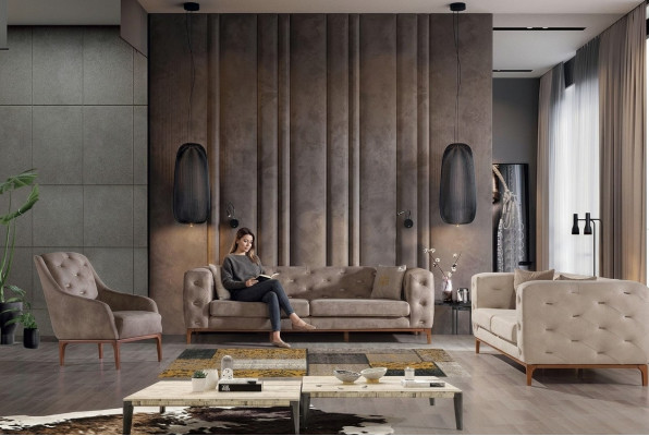 Chesterfield Design Sofa Upholstered Couches Modern Sofa Set 3+3+1 Set