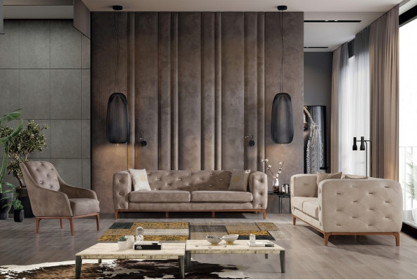 Chesterfield Design Sofa Upholstered Couches Modern Sofa Set 3+3+1 Set