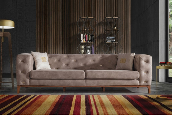 Sofa Couch 3-Seater Upholstered Living Room Couches Designer Furniture Taupe Luxury